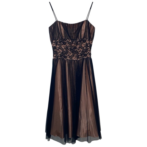 Betsy & Adam Dresses & Skirts - Betsy & Adam Black/Pink Midi Dress, Sheer black lace over pink satin, Size 8